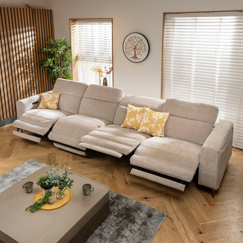 Florance Large 4 Seater Quad Recliner Sofa Putty Grey 374x105cm