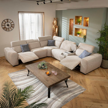 Quatropi Large 5 Seater Recliner Corner Sofa Charger Cup Holders Storage Beige 329x296cm 14C1