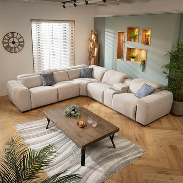 Quatropi Large 5 Seater Recliner Corner Sofa Charger Cup Holders Storage Beige 329x296cm 14C1