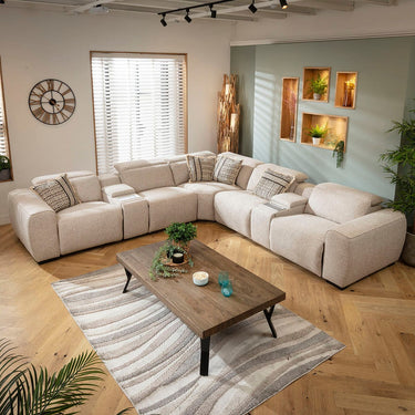 Quatropi Large 5 Seater Recliner Corner Sofa Charger Cup Holders Storage Beige 329x329cm 14C2