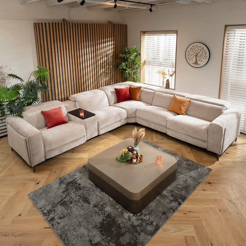 Florance 5 Seater Recliner Corner Sofa & Storage Console Putty Grey 342x309cm