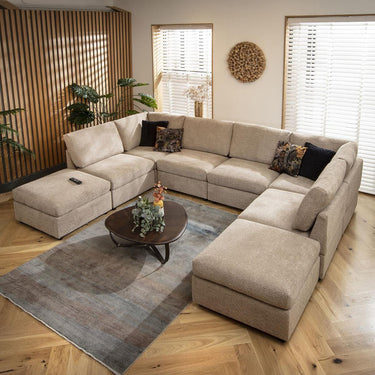 Quatropi Large 6 Seater Modular U-Shape Corner Sofa Long Chaise Set Beige Boucle