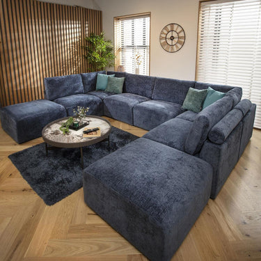 Quatropi Large 6 Seater Modular U-Shape Corner Sofa Long Chaise Set Blue