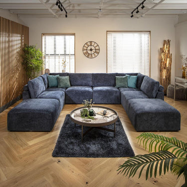 Quatropi Large 6 Seater Modular U-Shape Corner Sofa Long Chaise Set Blue