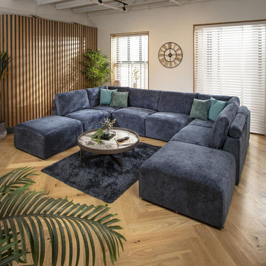 Quatropi Large 6 Seater Modular U-Shape Corner Sofa Long Chaise Set Blue