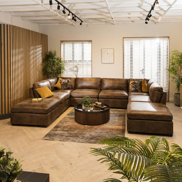 Quatropi Large 6 Seater Modular U-Shape Corner Sofa Long Chaise Set Brown 10