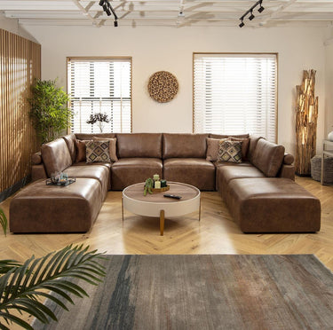 Quatropi Large 6 Seater Modular U-Shape Corner Sofa Long Chaise Set Brown