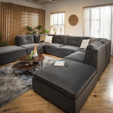 Quatropi Large 6 Seater Modular U-Shape Corner Sofa Long Chaise Set Grey Velvet