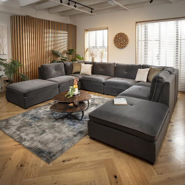 Quatropi Large 6 Seater Modular U-Shape Corner Sofa Long Chaise Set Grey Velvet