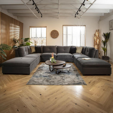 Quatropi Large 6 Seater Modular U-Shape Corner Sofa Long Chaise Set Grey Velvet