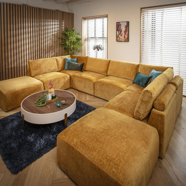 Quatropi Large 6 Seater Modular U-Shape Corner Sofa Long Chaise Set Mustard