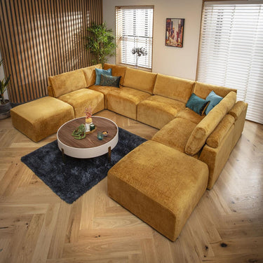 Quatropi Large 6 Seater Modular U-Shape Corner Sofa Long Chaise Set Mustard