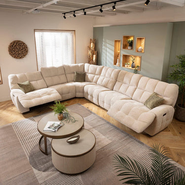 Quatropi Large 6 Seater Recliner L-Shape Corner Sofa Couch Beige Chenille 380x300cm 15