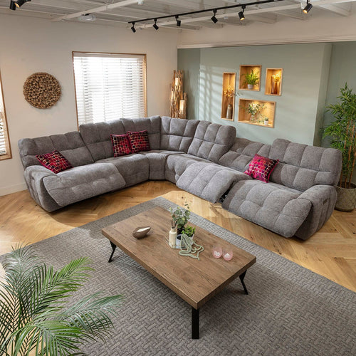 Luca Large 6 Seater Triple Recliner Corner Sofa Charcoal Chenille 380x300cm 15R1