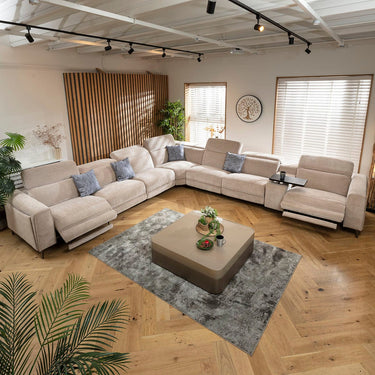 Quatropi Large 7 Seater Recliner L-Shape Corner Sofa & Storage Console Grey 424x391cm