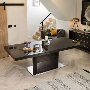 Quatropi Large 8 Seater Large Gloss Grey Oak Dining Table and Luxury Swivel Chairs