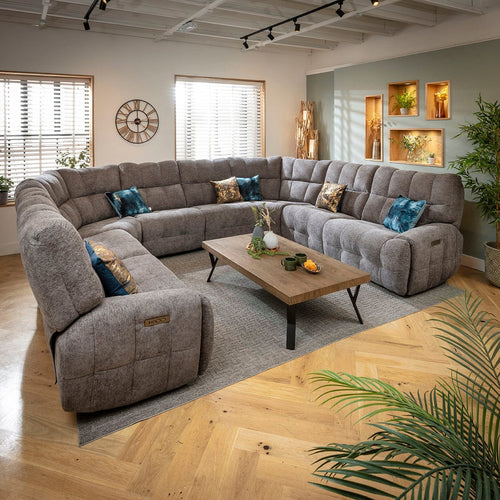 Luca Large 8 Seater Dual Recliner U-Shape Sofa Charcoal Chenille 390x300cm 11