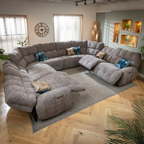 Luca Large 8 Seater Quad Recliner U-Shape Sofa Charcoal Chenille 390x300cm 11R2