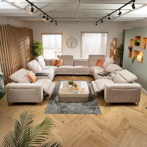 Florance 8 Seater Recliner U-Shape Sofa & Storage Console Putty Grey 408x342cm