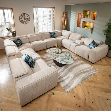 Quatropi Large 8 Seater Recliner U-Shape Sofa Charger Cup Holders Storage Beige 386x329cm 11C2
