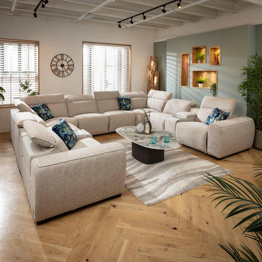 Quatropi Large 8 Seater Recliner U-Shape Sofa Charger Cup Holders Storage Beige 386x329cm 11C2