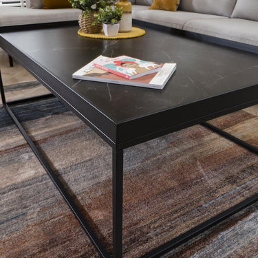 Quatropi Large Black Coffee Table Ceramic Marble Metal Living Room Table 140x90cm