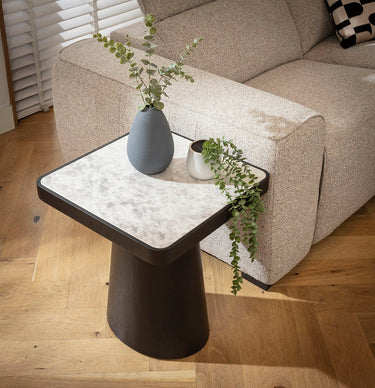 Quatropi Large Ceramic Marble Lamp Accent Side Table Grey Black Oak 47cm