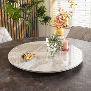 Quatropi Large Ceramic Marble Lazy Susan Turn Table For Dining Table Grey 60cm