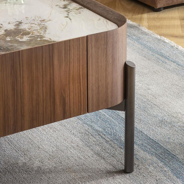 Quatropi Large Coffee Table with Drawer Storage Wood Ceramic Marble 100cm