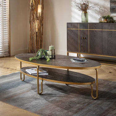 Quatropi Large Contemporary Oval Wooden Coffee Table Reclaimed Elm 140x70cm