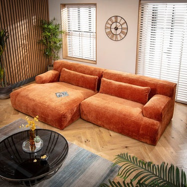 Quatropi Large Corner Sofa Chaise Modern Orange Fabric 300cm x 160cm