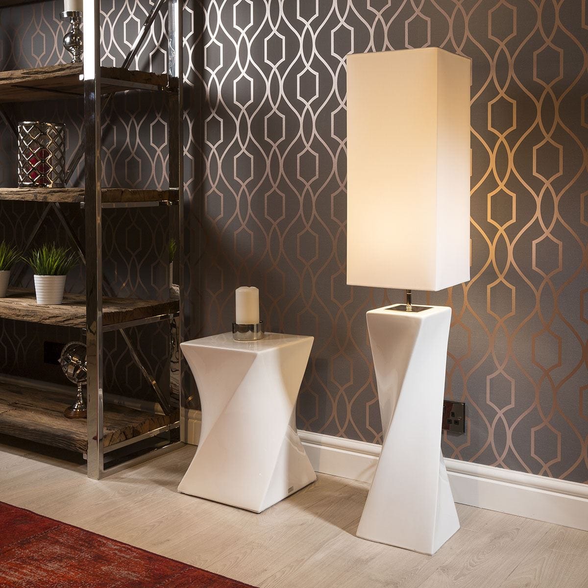 Quatropi Large Elegant Envy Floor lamp BigTwiss White Ceramic Cotton Shade 4008