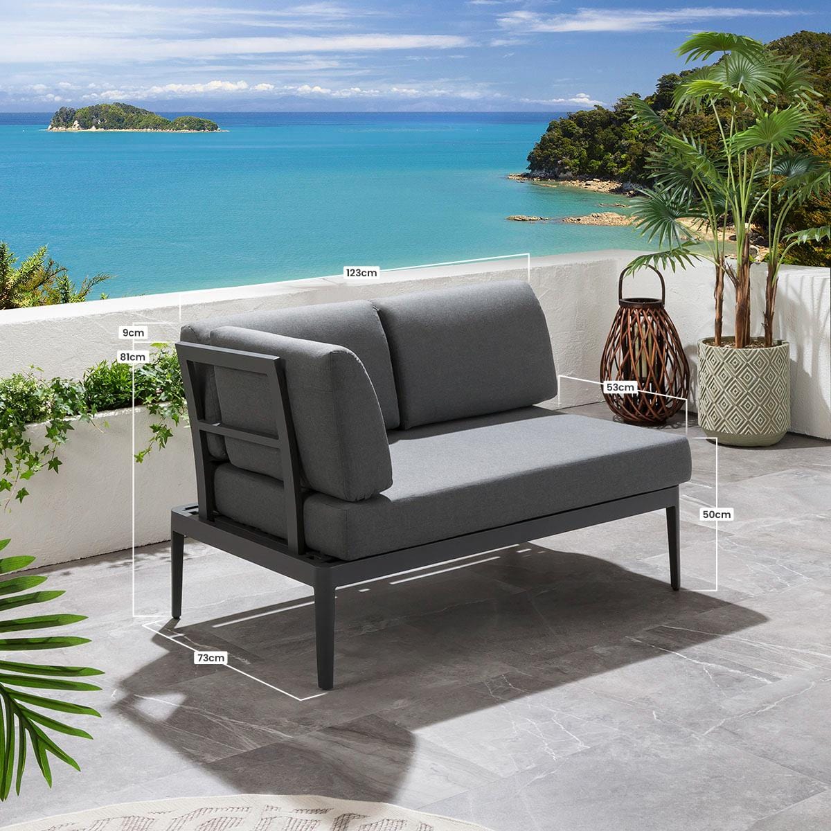 Quatropi Large Garden Corner Sofa Set | 8 Seater Grey Aluminium Sofa & Coffee Table