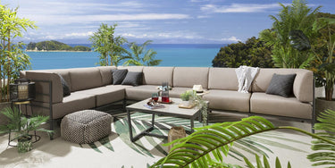 Quatropi Large Garden L-Shape Corner Sofa 6 Seat Outdoor Patio Beige Aluminium