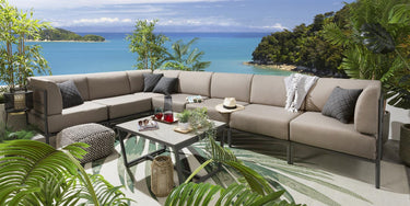 Quatropi Large Garden L-Shape Corner Sofa 6 Seat Outdoor Patio Beige Aluminium