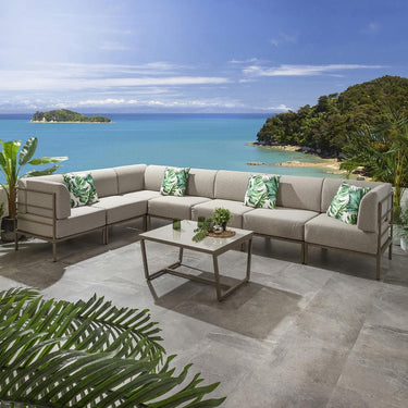 Quatropi Large Garden L-Shape Corner Sofa 6 Seat Outdoor Patio Cream Aluminium