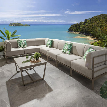 Quatropi Large Garden L-Shape Corner Sofa 6 Seat Outdoor Patio Cream Aluminium