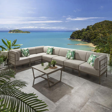 Quatropi Large Garden L-Shape Corner Sofa 6 Seat Outdoor Patio Cream Aluminium