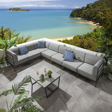 Quatropi Large Garden L-Shape Corner Sofa 6 Seat Outdoor Patio Grey Aluminium
