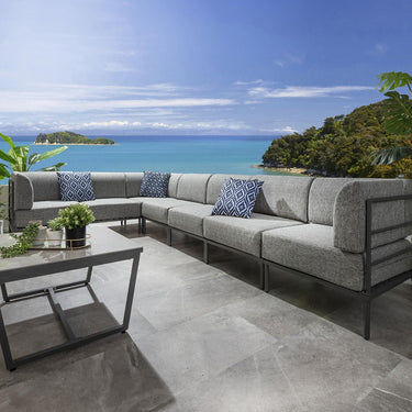 Quatropi Large Garden L-Shape Corner Sofa 6 Seat Outdoor Patio Grey Aluminium