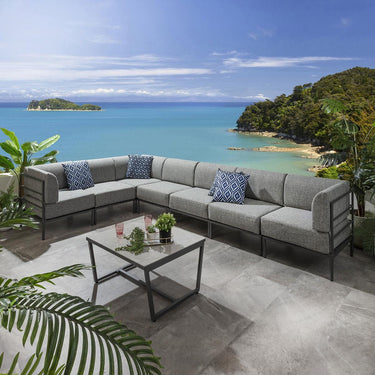 Quatropi Large Garden L-Shape Corner Sofa 6 Seat Outdoor Patio Grey Aluminium