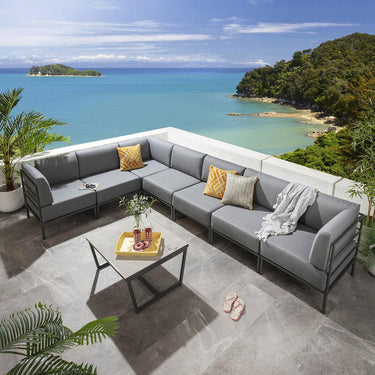 Quatropi Large Garden L-Shape Corner Sofa 6 Seat Outdoor Patio Grey Aluminium L8