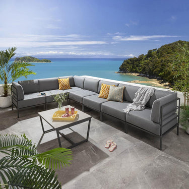 Quatropi Large Garden L-Shape Corner Sofa 6 Seat Outdoor Patio Grey Aluminium L8