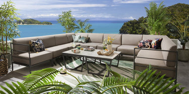 Quatropi Large Garden U-Shape Corner Sofa 10 Seat Outdoor Patio Beige Aluminium