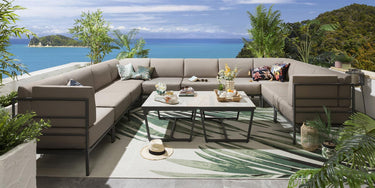 Quatropi Large Garden U-Shape Corner Sofa 10 Seat Outdoor Patio Beige Aluminium
