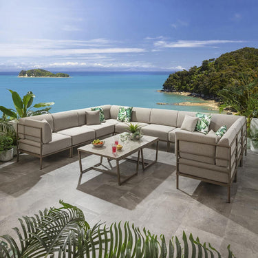 Quatropi Large Garden U-Shape Corner Sofa 10 Seat Outdoor Patio Cream Aluminium