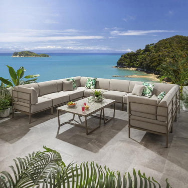 Quatropi Large Garden U-Shape Corner Sofa 10 Seat Outdoor Patio Cream Aluminium