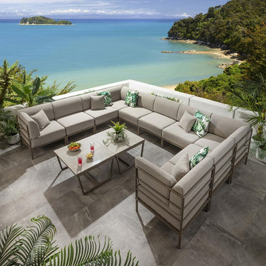 Quatropi Large Garden U-Shape Corner Sofa 10 Seat Outdoor Patio Cream Aluminium