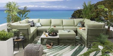 Quatropi Large Garden U-Shape Corner Sofa 10 Seat Outdoor Patio Green Rope Weave