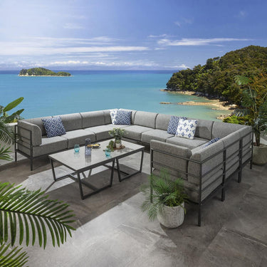 Quatropi Large Garden U-Shape Corner Sofa 10 Seat Outdoor Patio Grey Aluminium